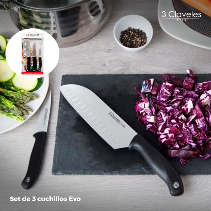 SET X3 CUCHILLOS VERD/CHEF/SANTOKU EVO 3 CLAVELES