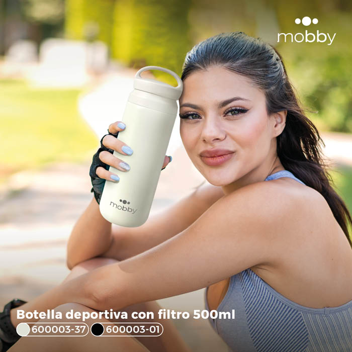 BOTELLA DEPORTIVA 500ML C/FILTRO CREMA MOBBY