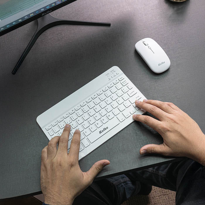 KIT DE TECLADO Y MOUSE KOLKE INALAMBRICO BT BLANCO KEK-718