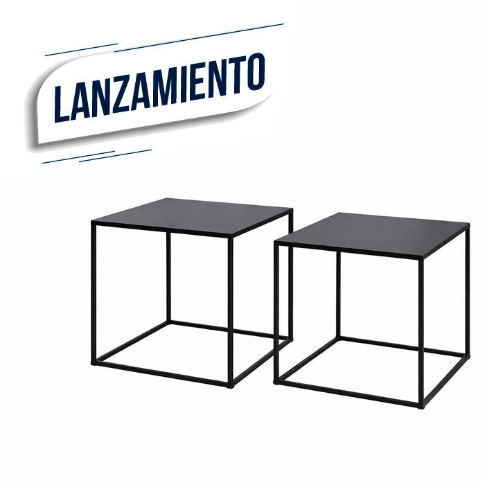 SET 2 MESAS AUX 38X38X41/34X34X37CM METAL NEGRO