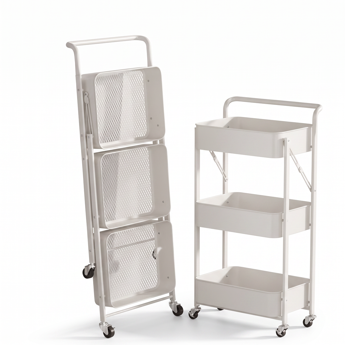 Carrito Organizador Plegable con Manija SATE A13-066B Blanco 3 Bandejas 45x29x85 cm