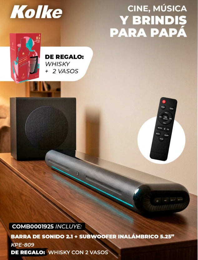 Combo Día del Padre — Barra de Sonido KPE-809 + Whisky