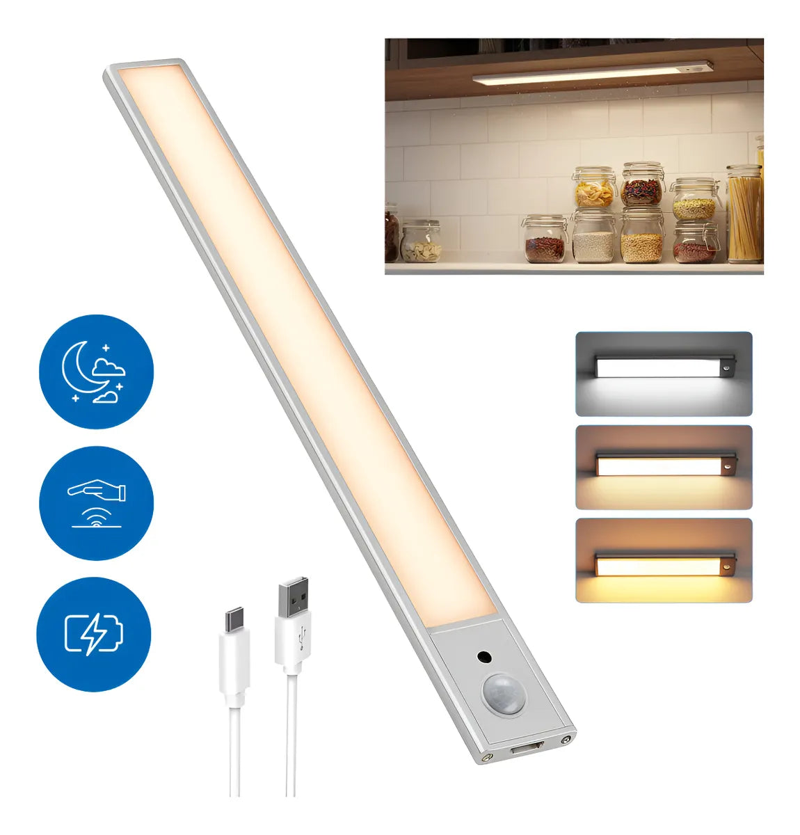 KIT X4 Barra LED USB Recargable c Sensor y Control de Color