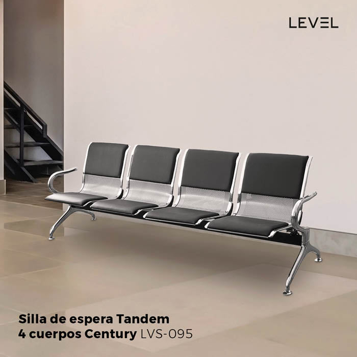 SILLA DE ESPERA TANDEM 4 CUERPOS CENTURY (ALMOHADON NEGRO) LEVEL