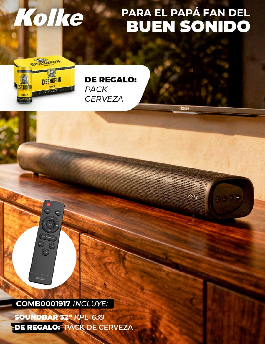 Combo Día del Padre — Soundbar 32" KPE-639 + Pack de Cerveza de Regalo