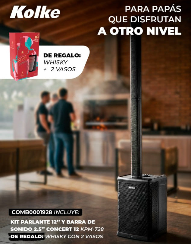 Combo Día del Padre — Kit Parlante 12" Concert 12 KPB-728 + Whisky con 2 Vasos de Regalo