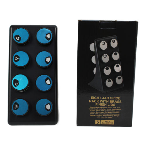 Especiero de 8 frascos con soporte vertical negro