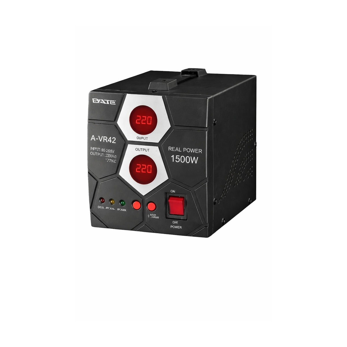 Estabilizador de Voltaje 1500W SATE A-VR42 de SATE, producto centrado sobre fondo blanco