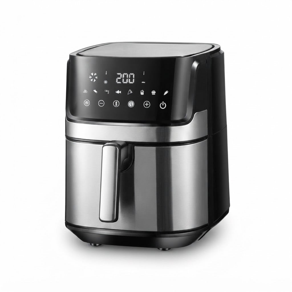 Freidora de Aire 9,5L Digital Acero Inoxidable, vista de producto sobre fondo blanco