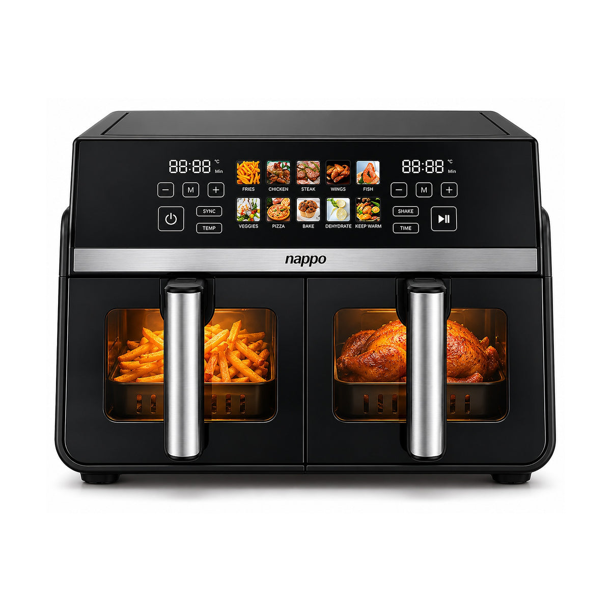 Freidora Sin Aceite Digital Nappo Dual Fry NEF-323 10L con Visor de NAPPO, producto centrado sobre fondo blanco