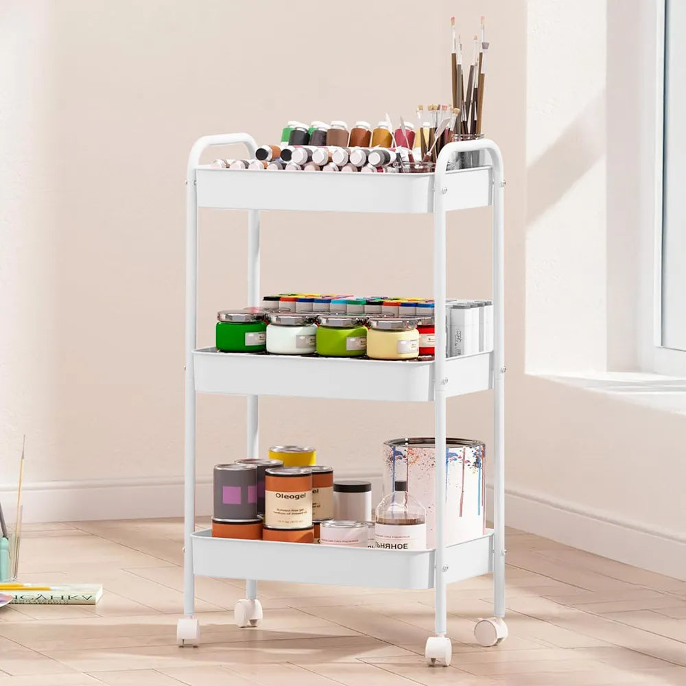 Carrito Organizador Plegable SATE A13-065B Blanco 3 Bandejas 45x29x78 cm