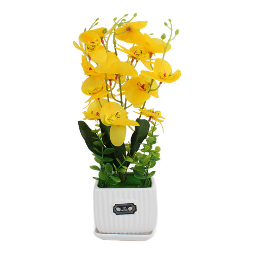 Orquídea artificial amarilla en maceta blanca 35 cm