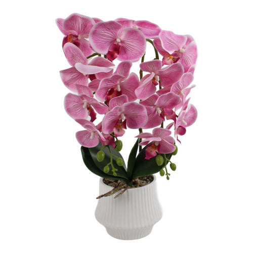 Orquídea artificial rosa grande en maceta blanca 46 cm