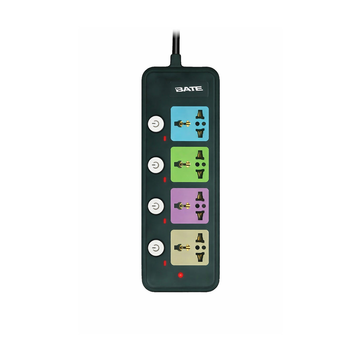 Prolongador Eléctrico SATE A-R342U 2m 4 Tomas Colores con USB 2500W de SATE, producto centrado sobre fondo blanco
