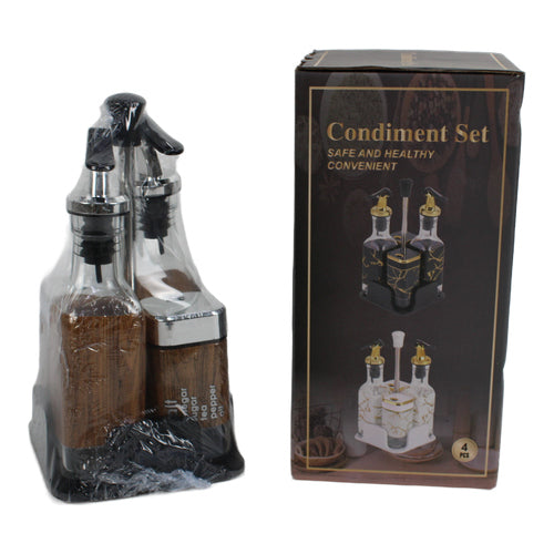 Set de aceitero, vinagrero y saleros 4 piezas tono madera