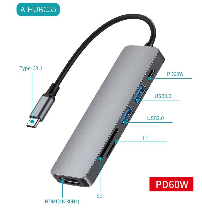 Hub USB Tipo C Multifunción A-HUBC55