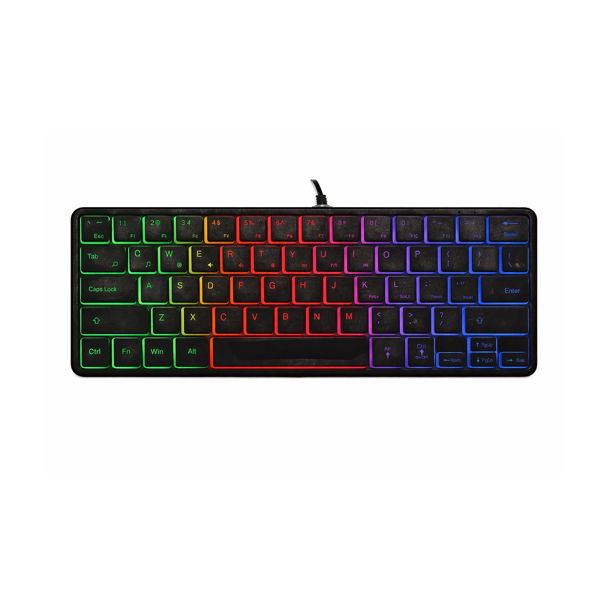 Teclado Mini 64 Teclas Portugués USB AK-871 Retroiluminado de SATE, producto centrado sobre fondo blanco