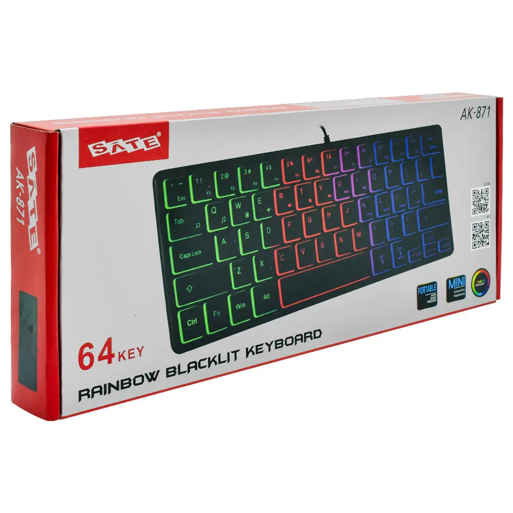 Teclado Mini 64 Teclas Portugués USB AK-871 Retroiluminado