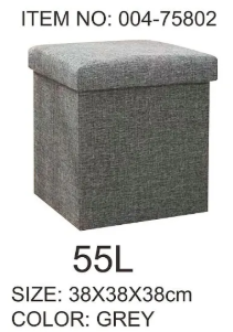 Baúl organizador plegable gris 55L 38x38x38 cm con tapa acolchada