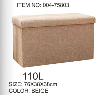 Baúl banqueta organizador beige 110L 76x38x38 cm con tapa acolchada
