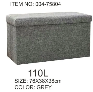 Baúl banqueta organizador gris 110L 76x38x38 cm con tapa acolchada