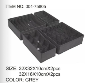 Set de 4 organizadores de cajón gris con celdas divisorias