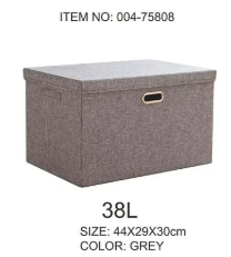 Caja organizadora de tela gris 38L 44x29x30 cm con tapa abatible y asas