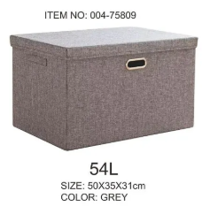 Caja organizadora de tela gris 54L 50x35x31 cm con tapa abatible y asas