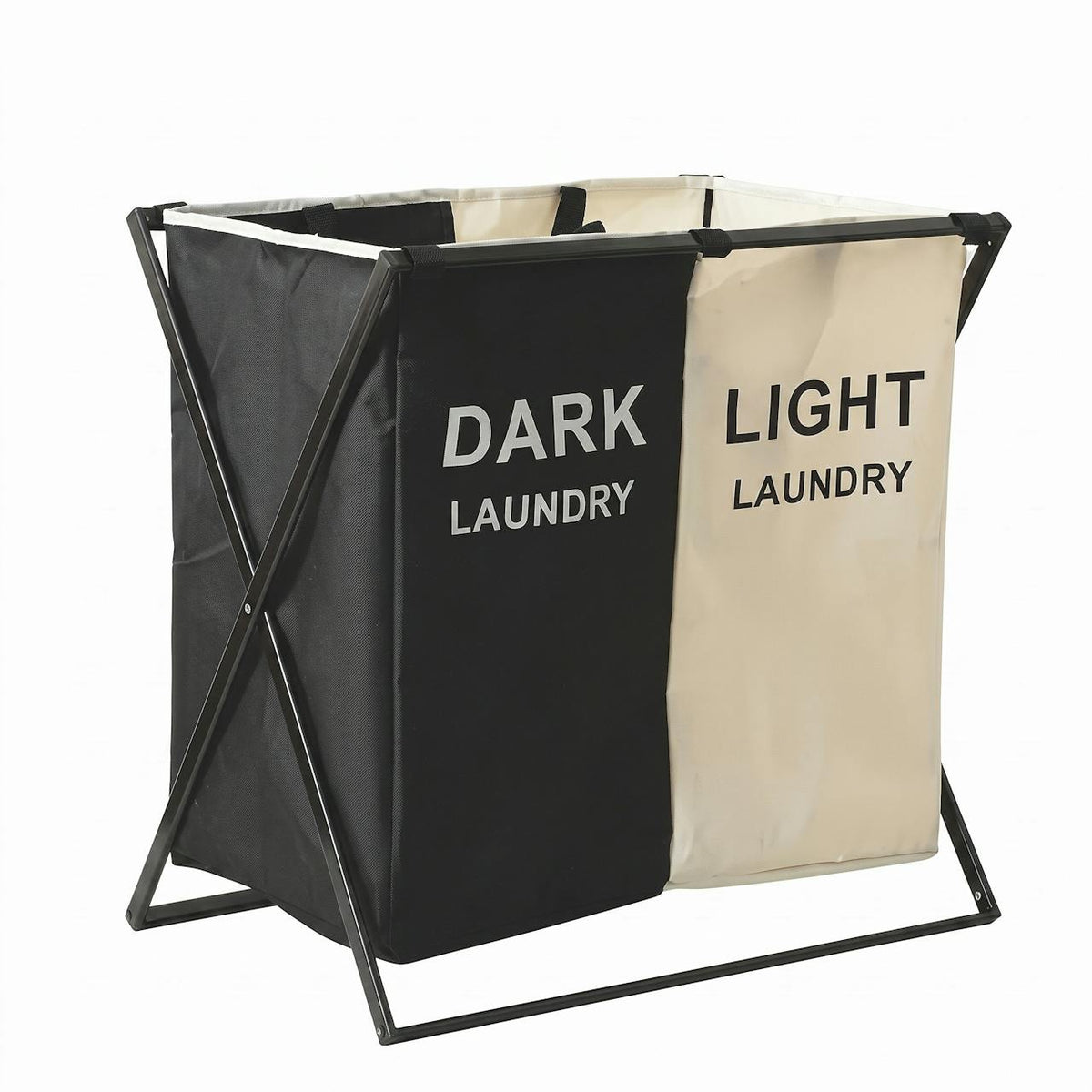 Cesto de Ropa Plegable Doble SATE 004-75812 Negro y Beige 2 Compartimentos