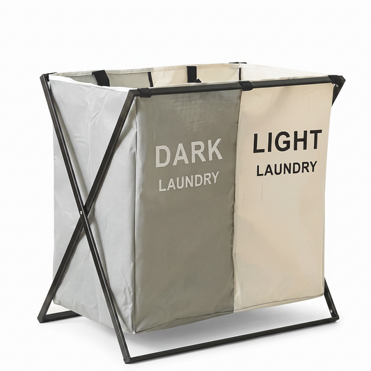 Cesto de Ropa Plegable Doble SATE 004-75813 Gris y Beige 2 Compartimentos