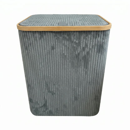Cesto de Ropa con Tapa de Bambú Gris 66L