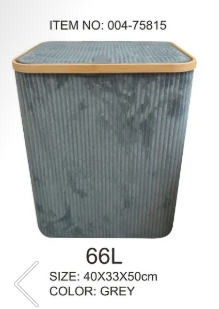 Cesto de ropa gris 66L con tapa y borde de bambú 40x33x50 cm