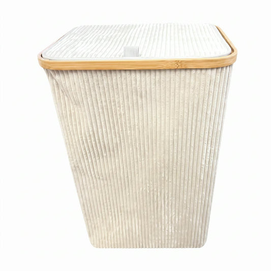 Cesto de Ropa con Tapa de Bambú SATE 004-75816 Beige 66L 40x33x50 cm
