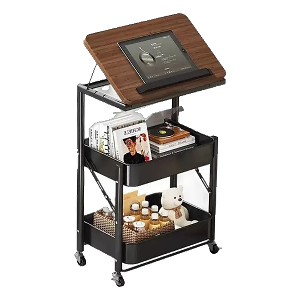 Mesa para Notebook con Ruedas SATE 007-4172 Negra Tabla Inclinable 45x29x73 cm