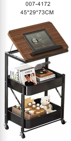 Mesa para notebook con ruedas negra con tabla inclinable y dos bandejas