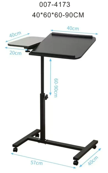 Mesa para notebook negra con ruedas altura regulable 60 a 90 cm y tabla auxiliar