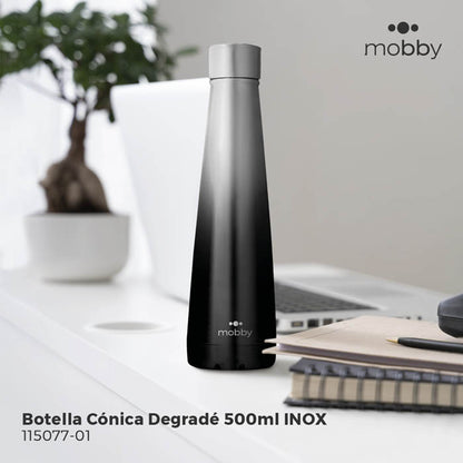 BOTELLA CONICA A.INOX 500ML DEGRADE NEGRO MOBBY