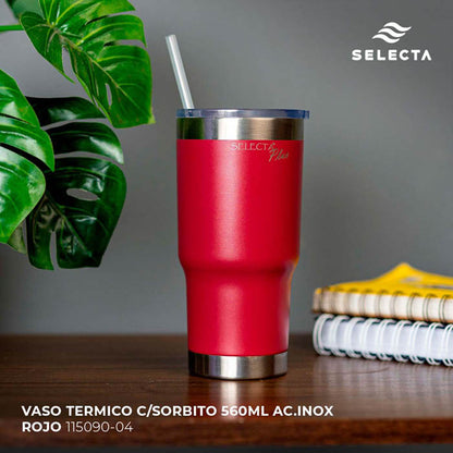 VASO TERMICO C/SORBITO 560ML AC.INOX ROJO SELECTA