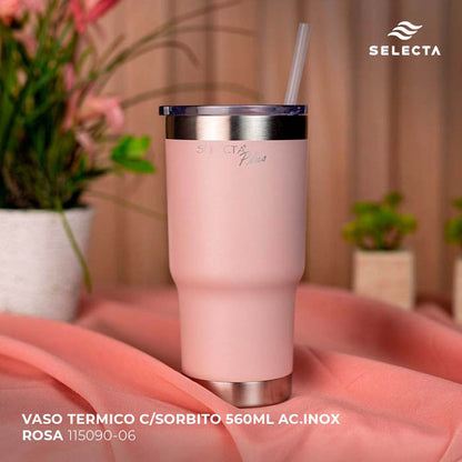 VASO TERMICO C/SORBITO 560ML AC.INOX ROSA SELECTA