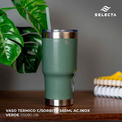 VASO TERMICO C/SORBITO 560ML AC.INOX VERDE SELECTA