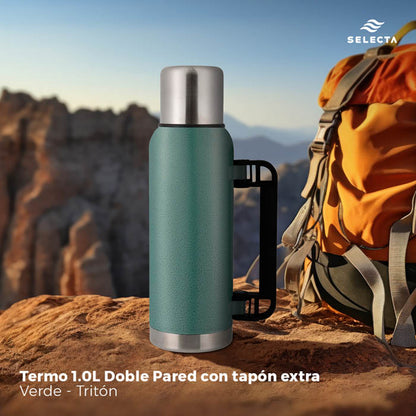 TERMO 1.0L DOBLE PARED VERDE + TAPON EXTRA TRITON