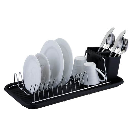 ESCURRIDOR A.CROM. C/BANDEJA Y CUB.  NEGRO. 44X24X12CM