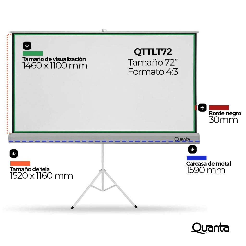 Pantalla de Proyección con Trípode Quanta QTTLT72 72" 146x110cm