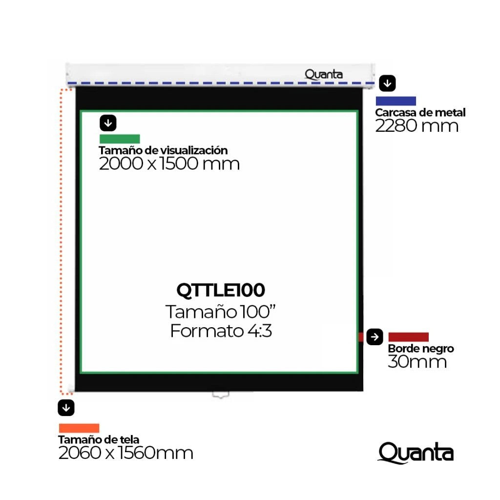 Pantalla de Proyección Eléctrica Quanta QTTLE100 100" 200x150cm 220V