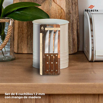 SET 6PZAS CUCHILLOS ASADO 1.2MM MANGO MADERA