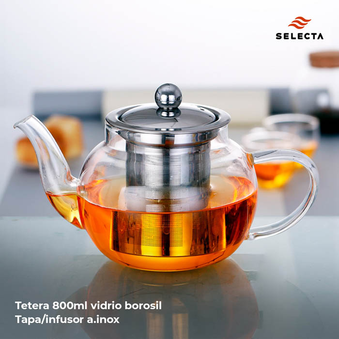 TETERA 800ML VIDRIO BOROSIL. TAPA/INFUSOR A.INOX