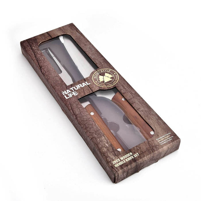 SET 2PCS CUCHILLO/TENEDOR PARRILLA MANGO MADERA