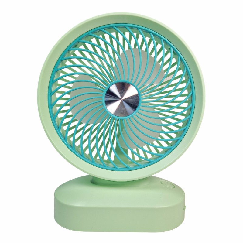 VENTILADOR DE MESA PORTÁTIL A BATERÍA RECARG. VERDE. 10"