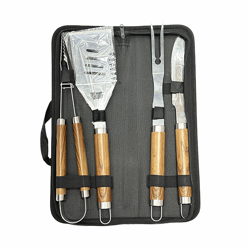Set Parrilla X4 Piezas Acero Inox Madera Level