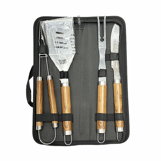Set Parrilla X4 Piezas Acero Inox Madera Level